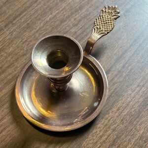 Brass Chamberstick VINTAGE Candle Holder Pineapple Handle
